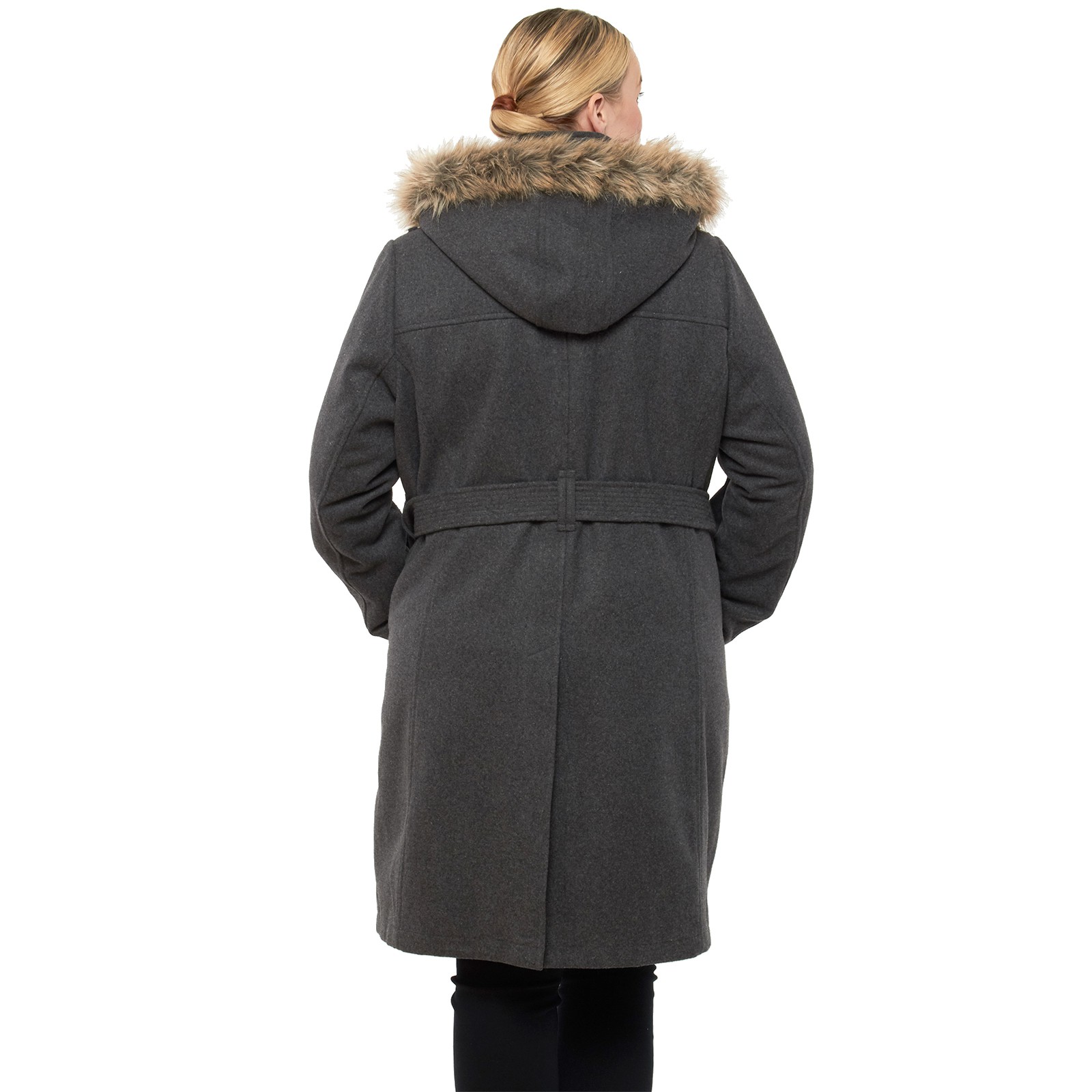 Alpine Swiss Womens Parka Trench Pea Coat Belt Jacket Fur Hood Reg